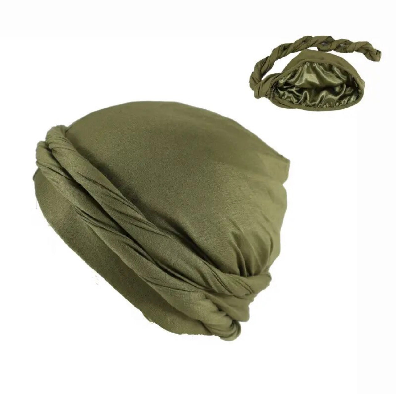 Legendary Olive Green Satin Lined Turban