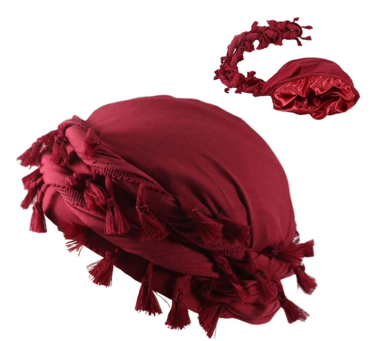 Legendary Distressed Wine Red Satin Lined Turban