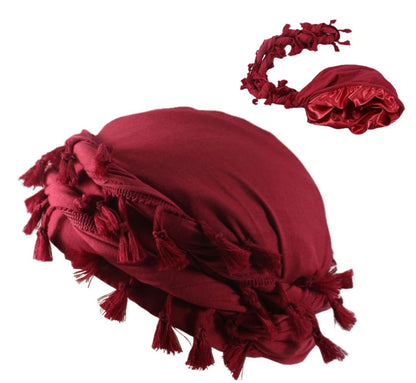 Legendary Distressed Wine Red Satin Lined Turban